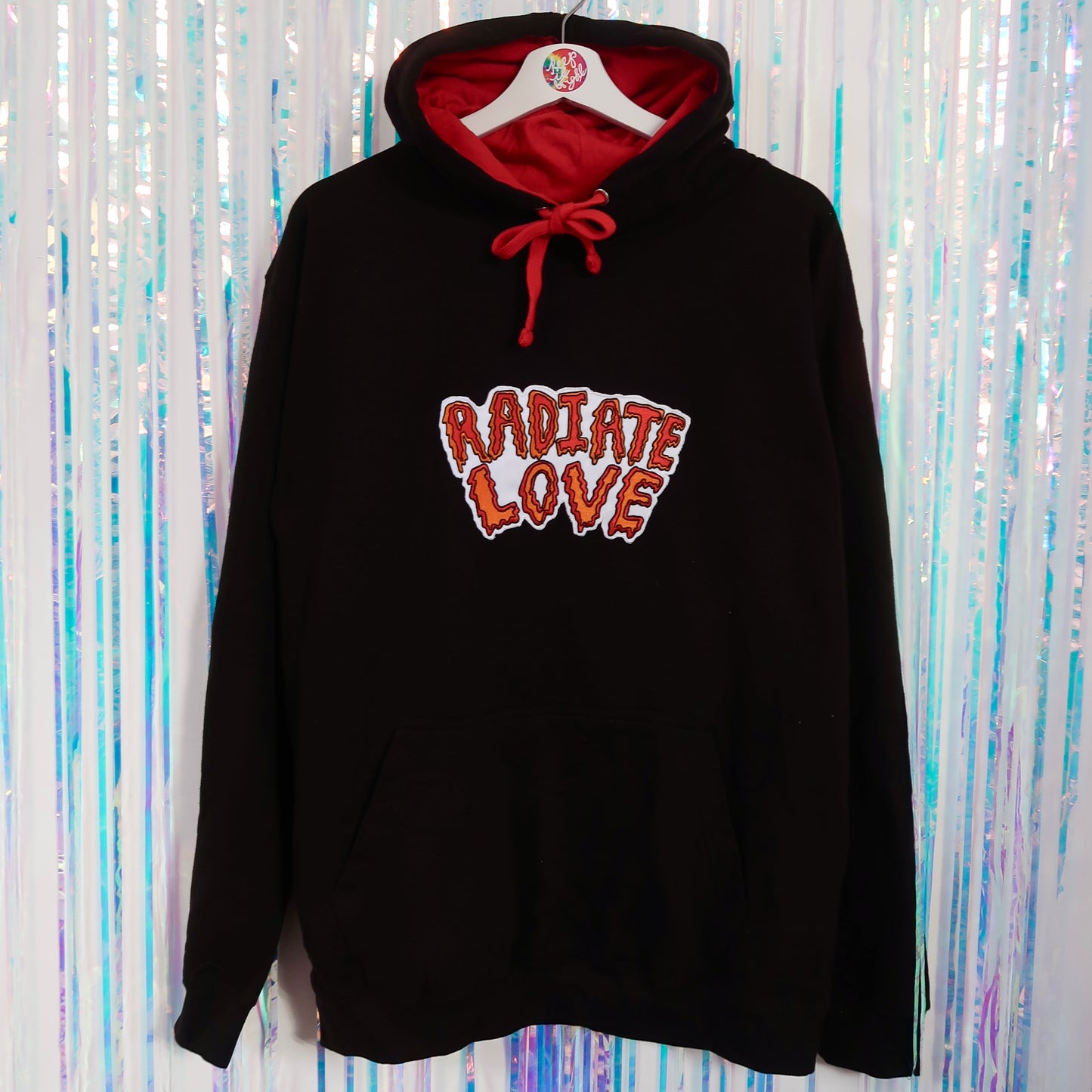 radiate love embroidered hoodie - black & red