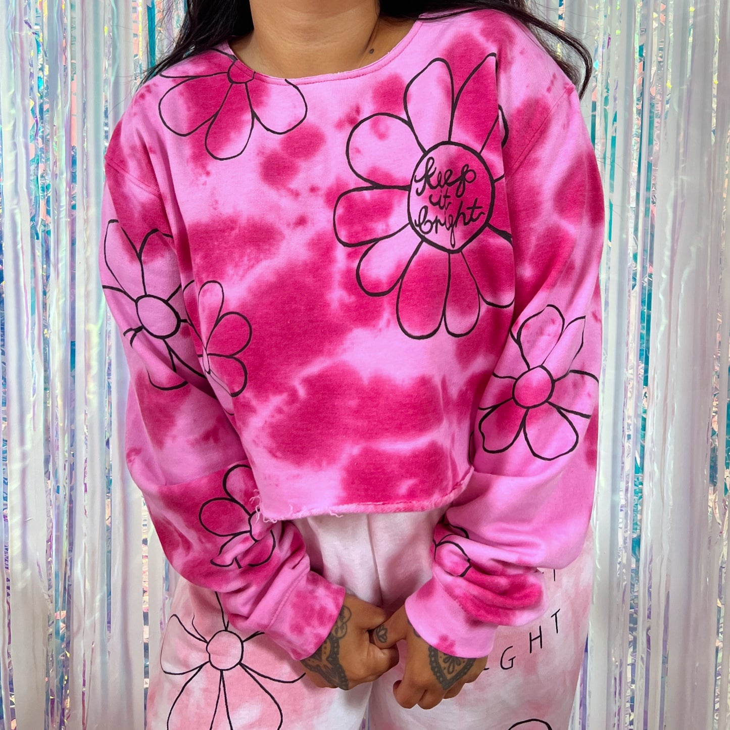 flower power tie-dye crop sweatshirt