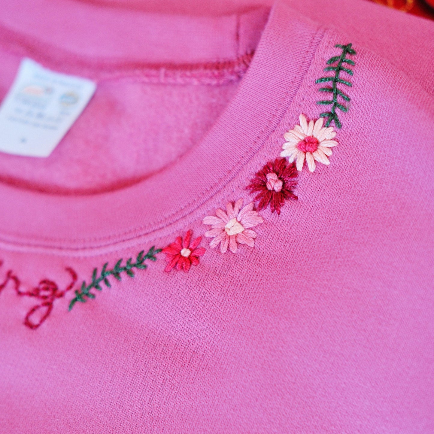 blooming hand-embroidered sweatshirt - pink v.2