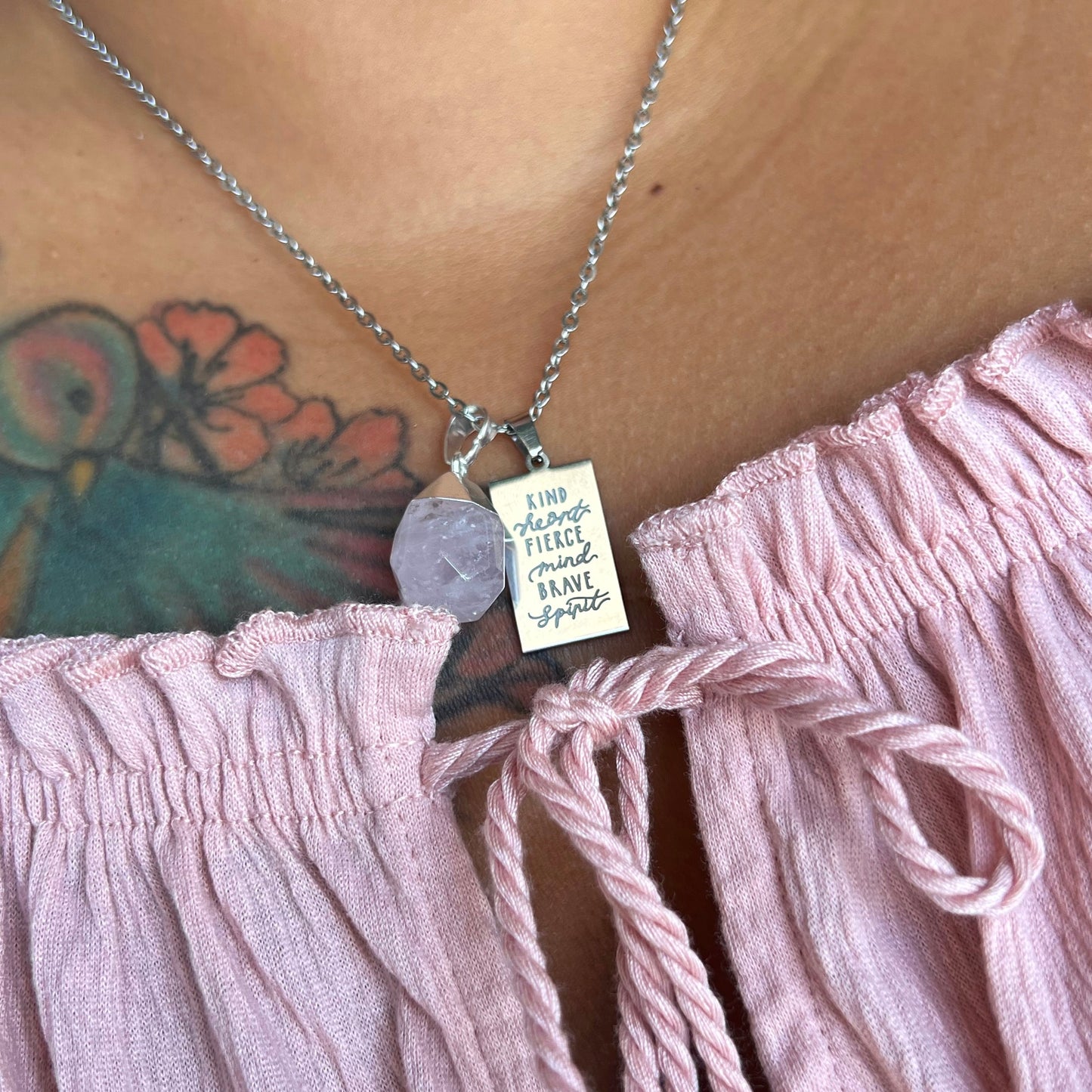 kind heart fierce mind brave spirit crystal necklaces