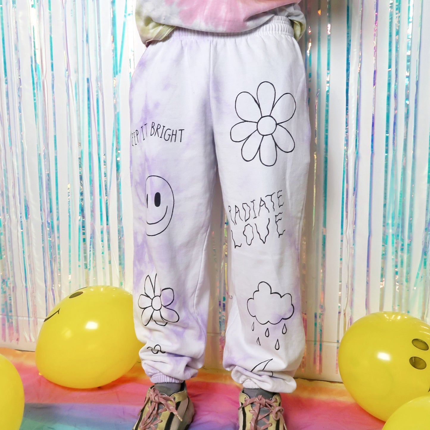 hippie heart tie dye lounge pants / joggers - lilac