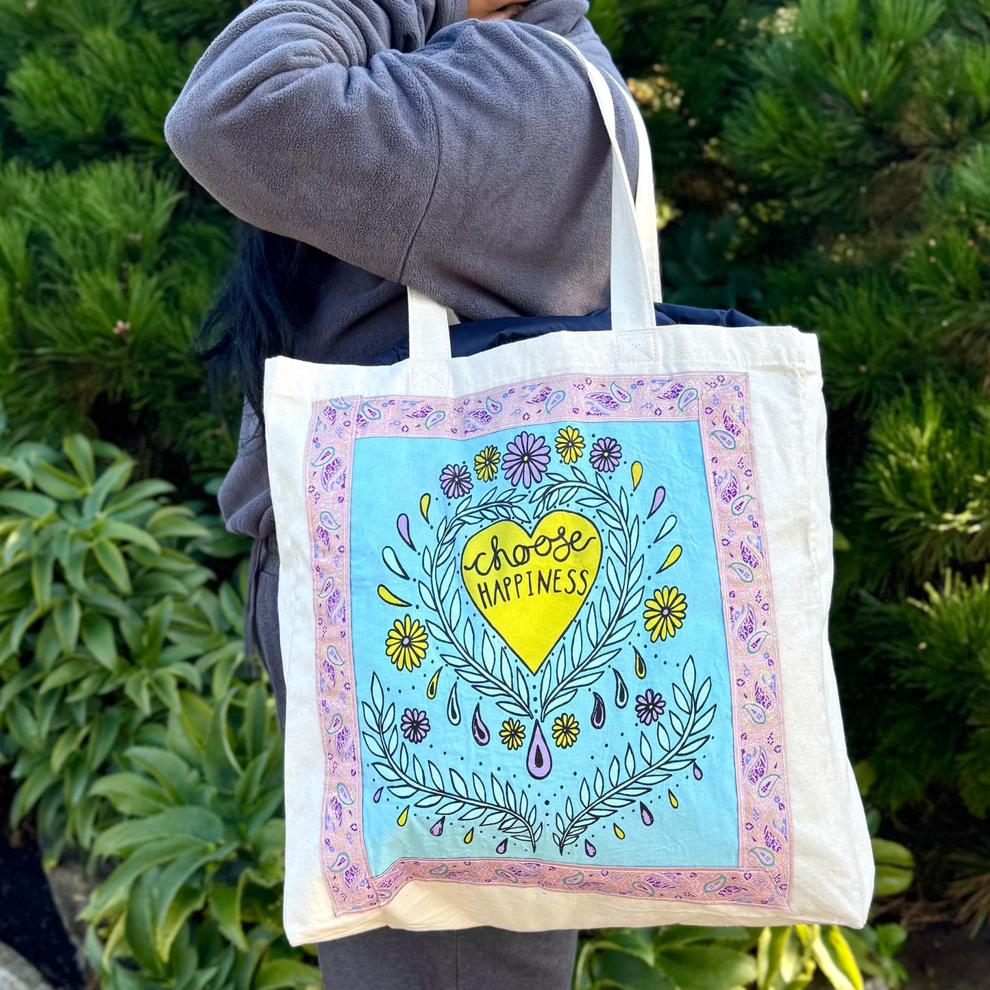 choose happiness tote bag - blue