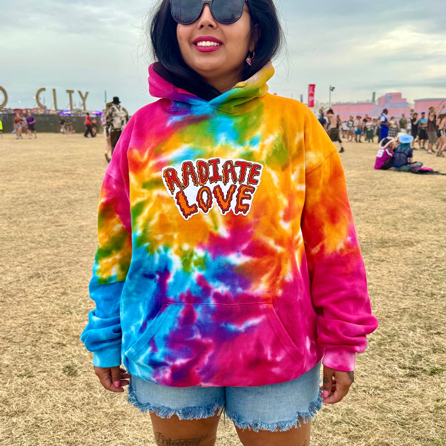 radiate love embroidered hoodie - tie dye