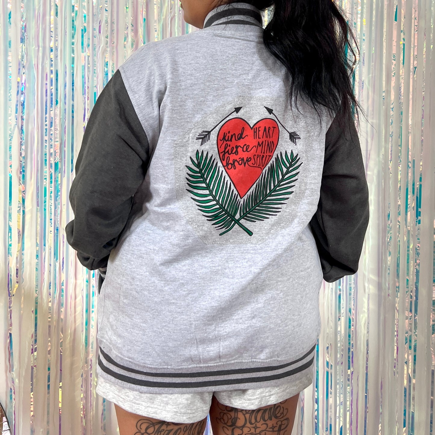 kind heart, fierce mind, brave spirit varsity jacket
