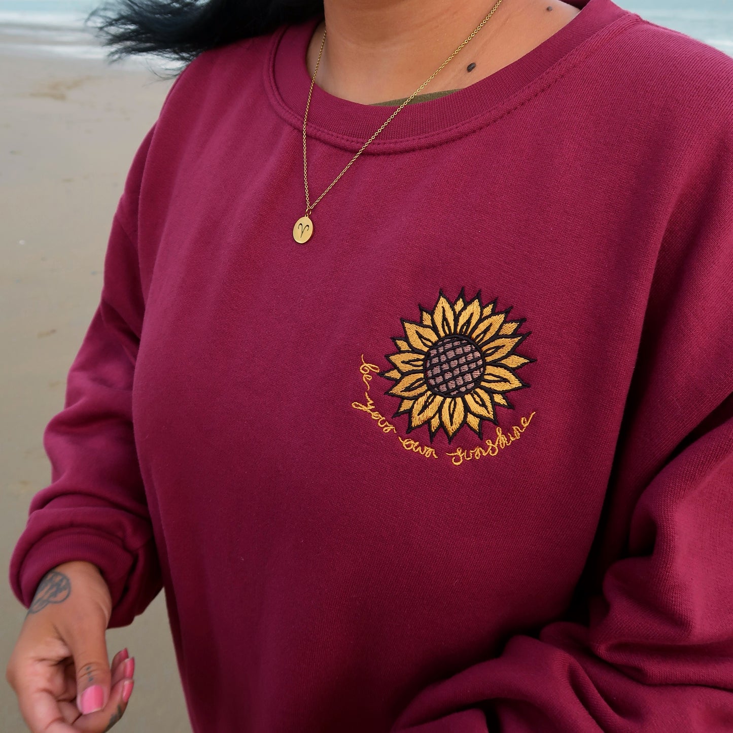 be your own sunshine embroidered sweatshirt - burgundy