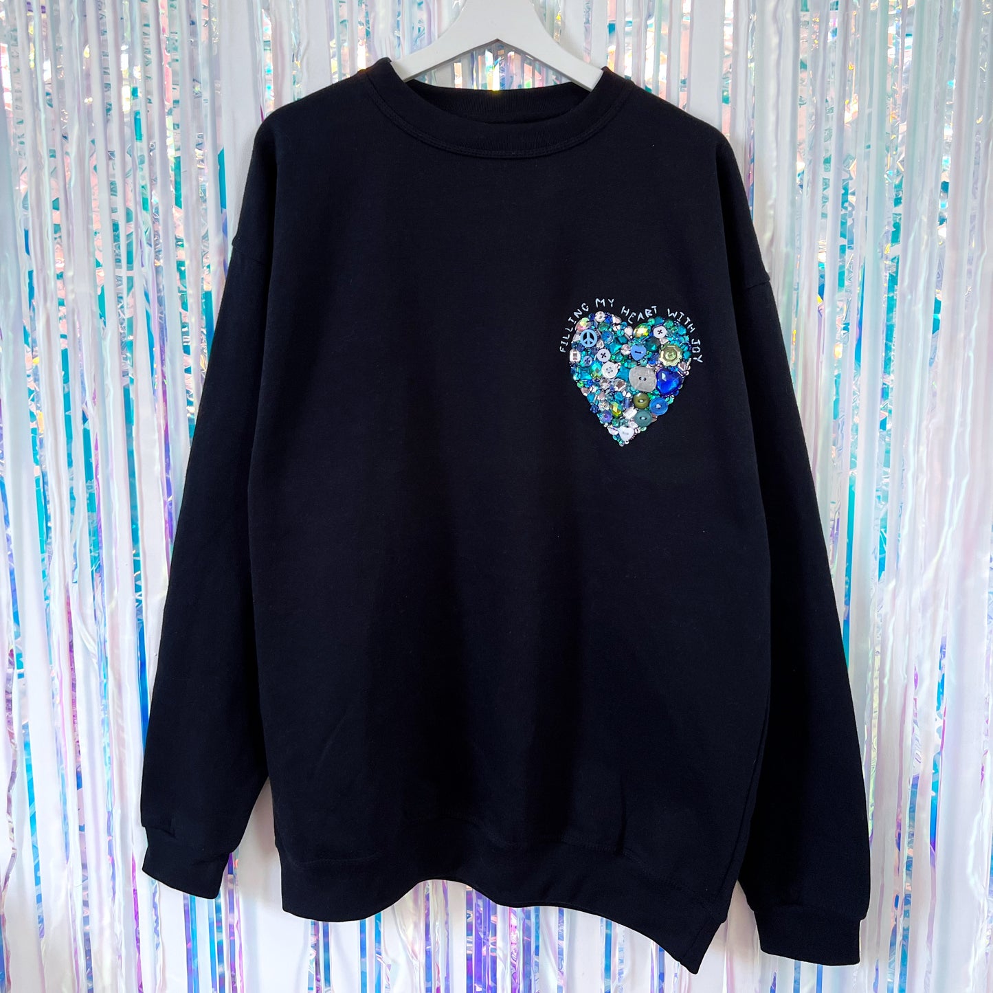 filling my heart with joy - hand-embellished sweatshirt - navy