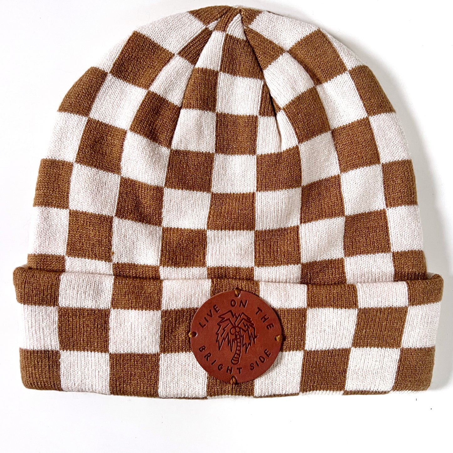 live on the bright side checkerboard beanie