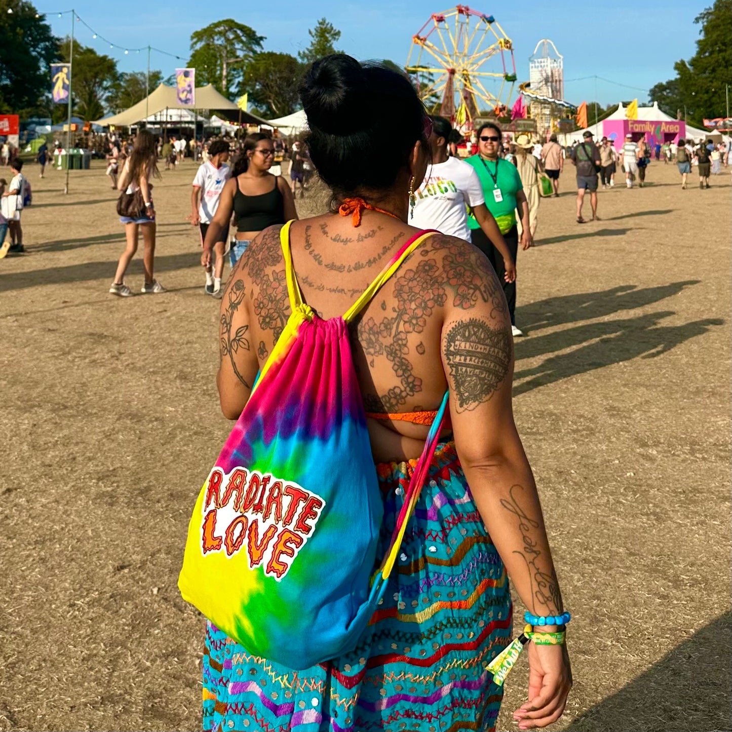 radiate love tie dye bag
