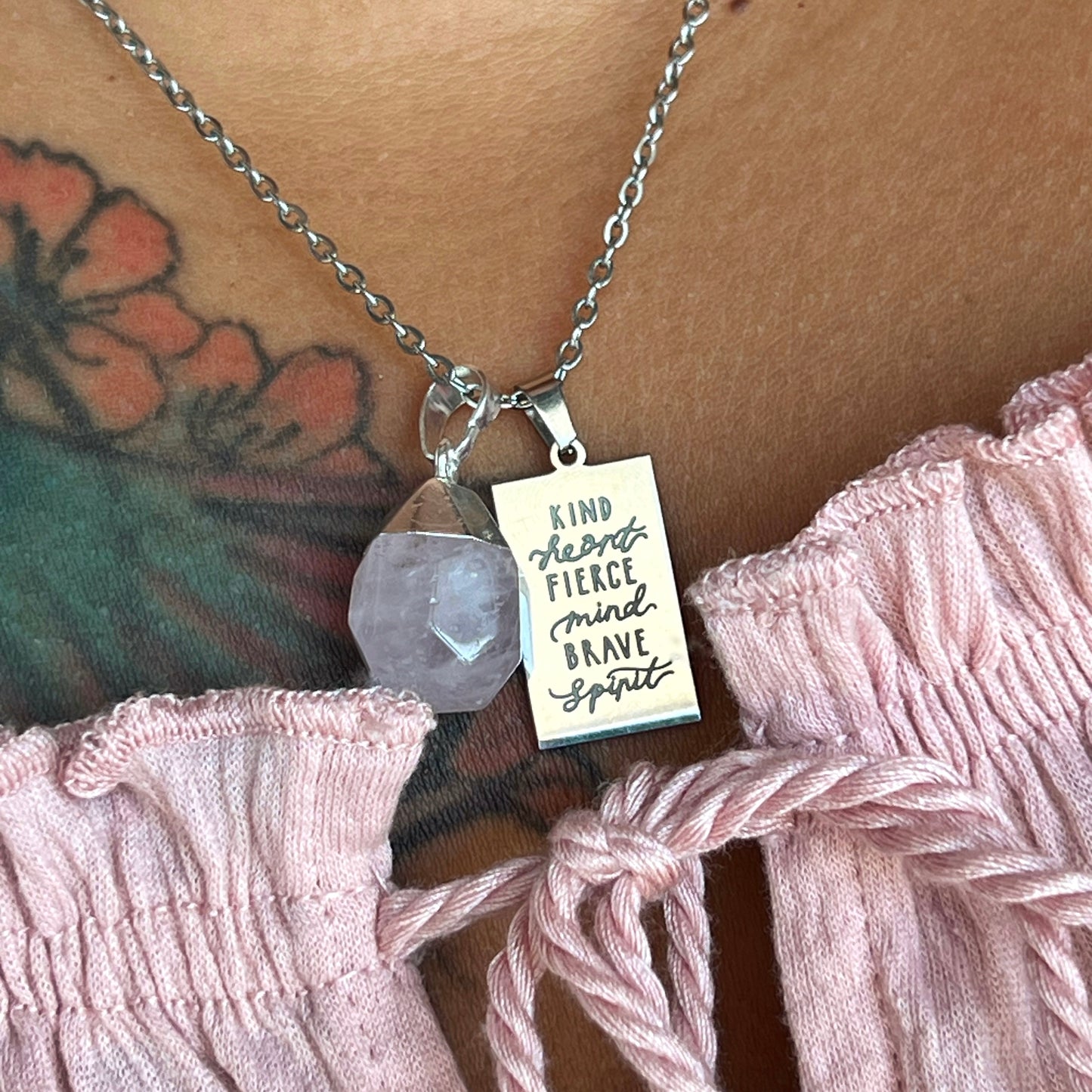 kind heart fierce mind brave spirit crystal necklaces