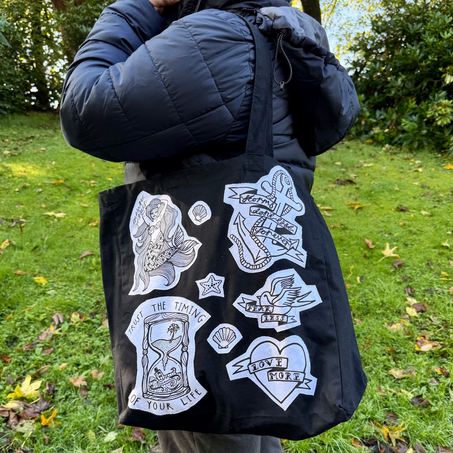 nautical tattoo flash tote bag