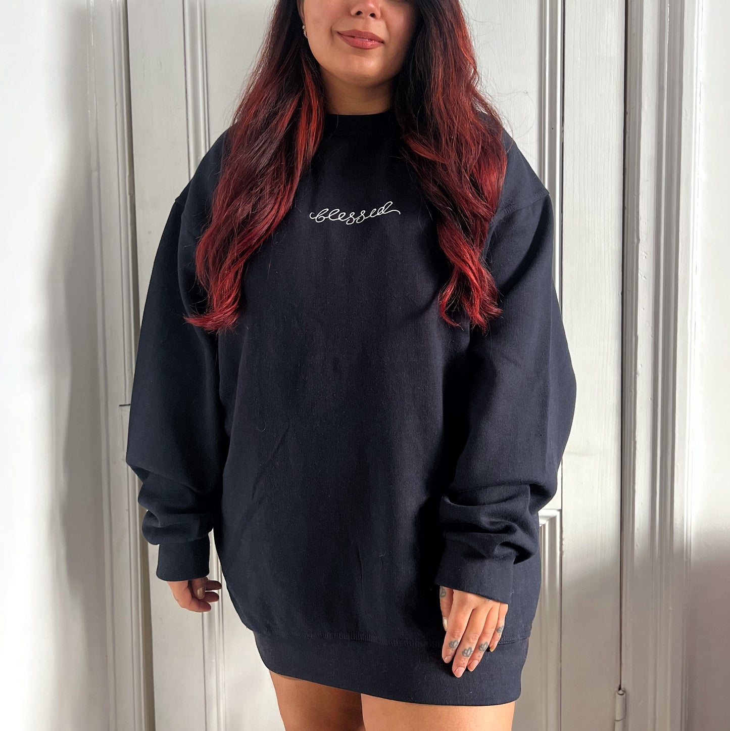 blessed embroidered sweatshirt - navy