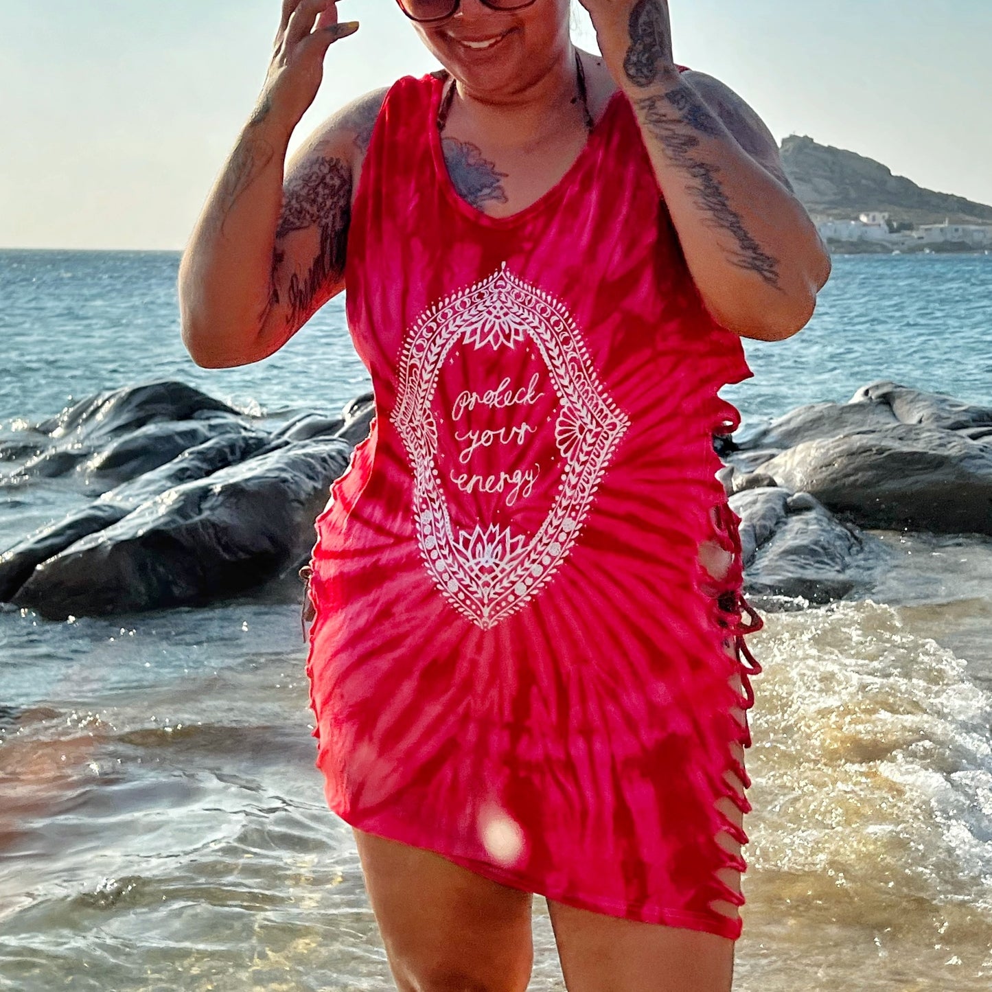 protect your energy tie dye side slash vest top
