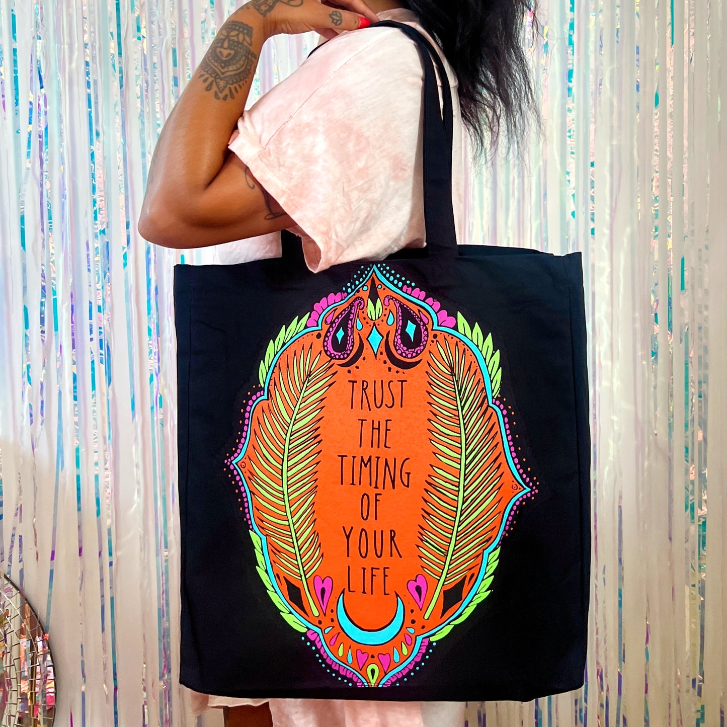 trust the timing of your life tote bag