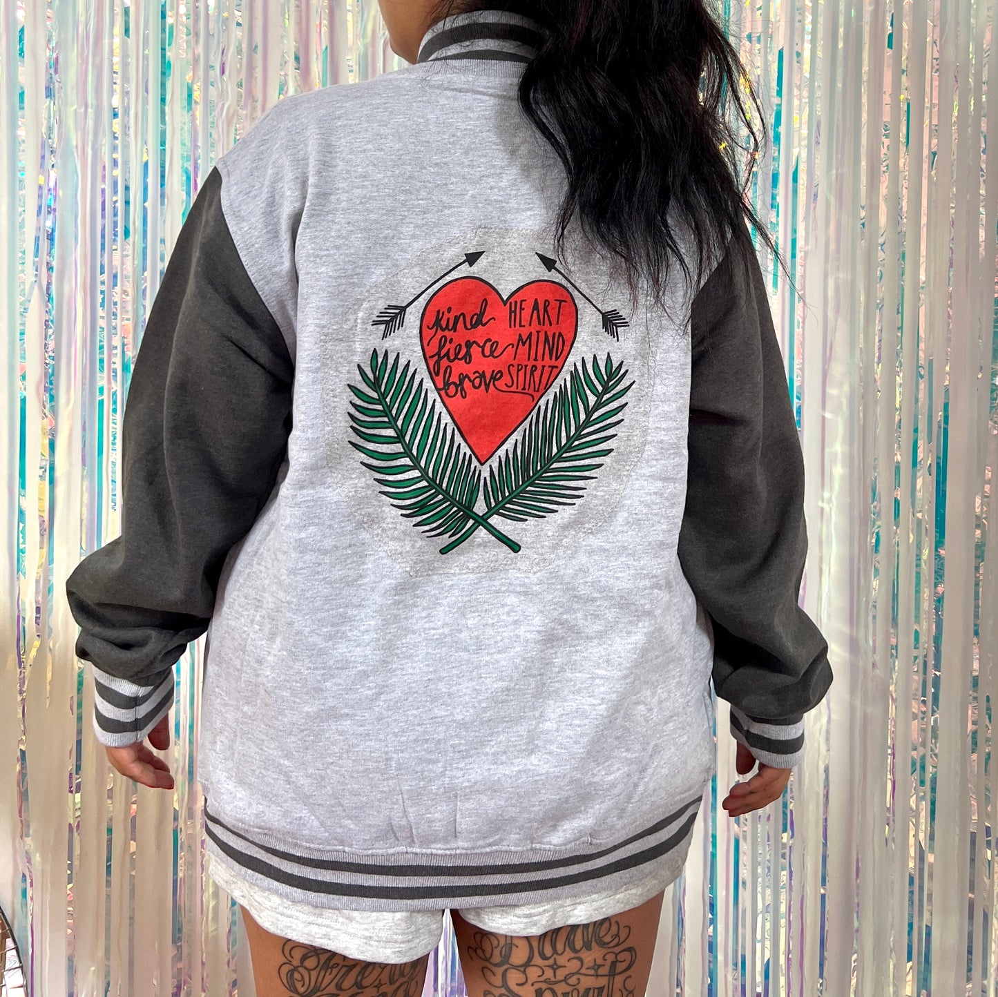 kind heart, fierce mind, brave spirit varsity jacket
