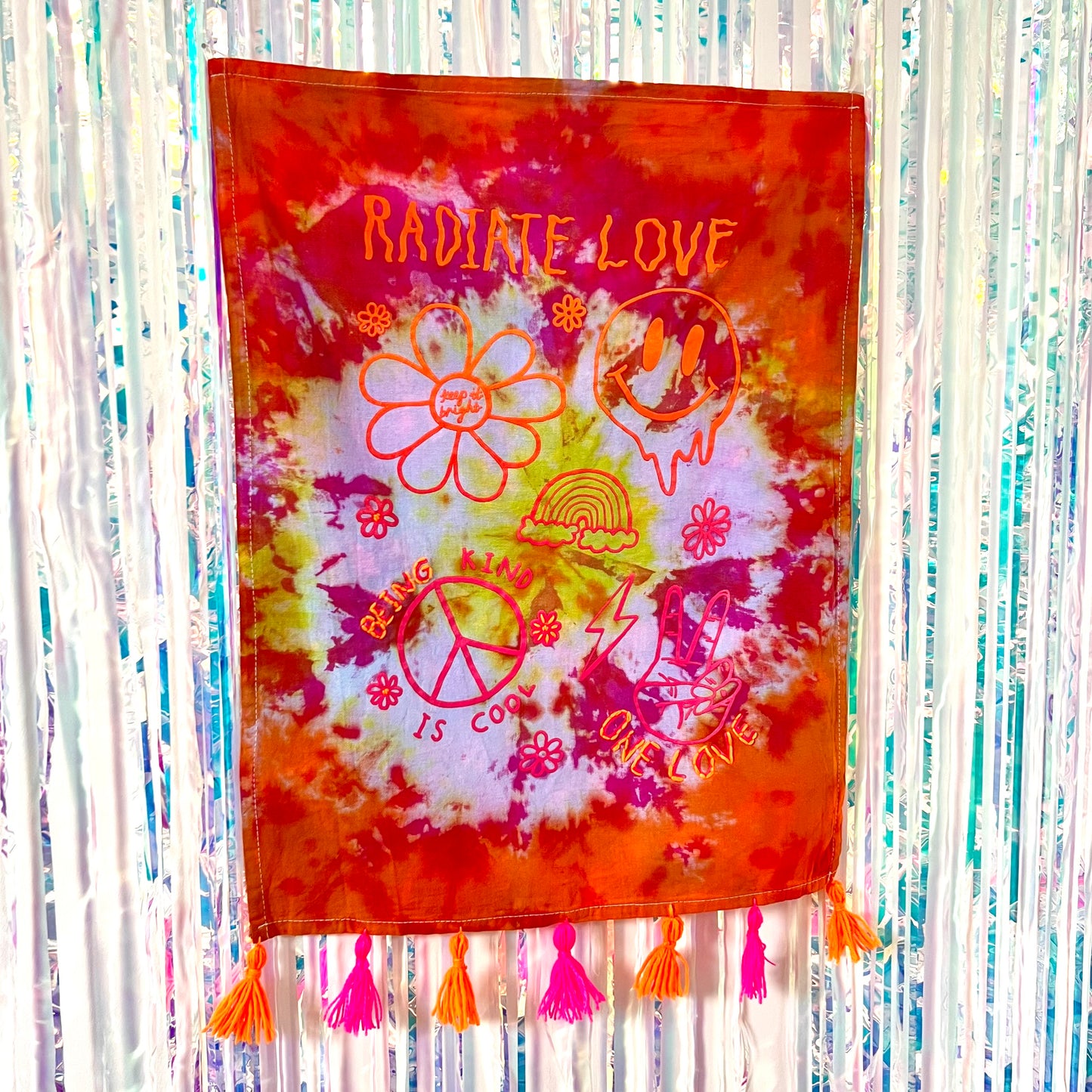 hippie heart tie dye wall hanging - sunset