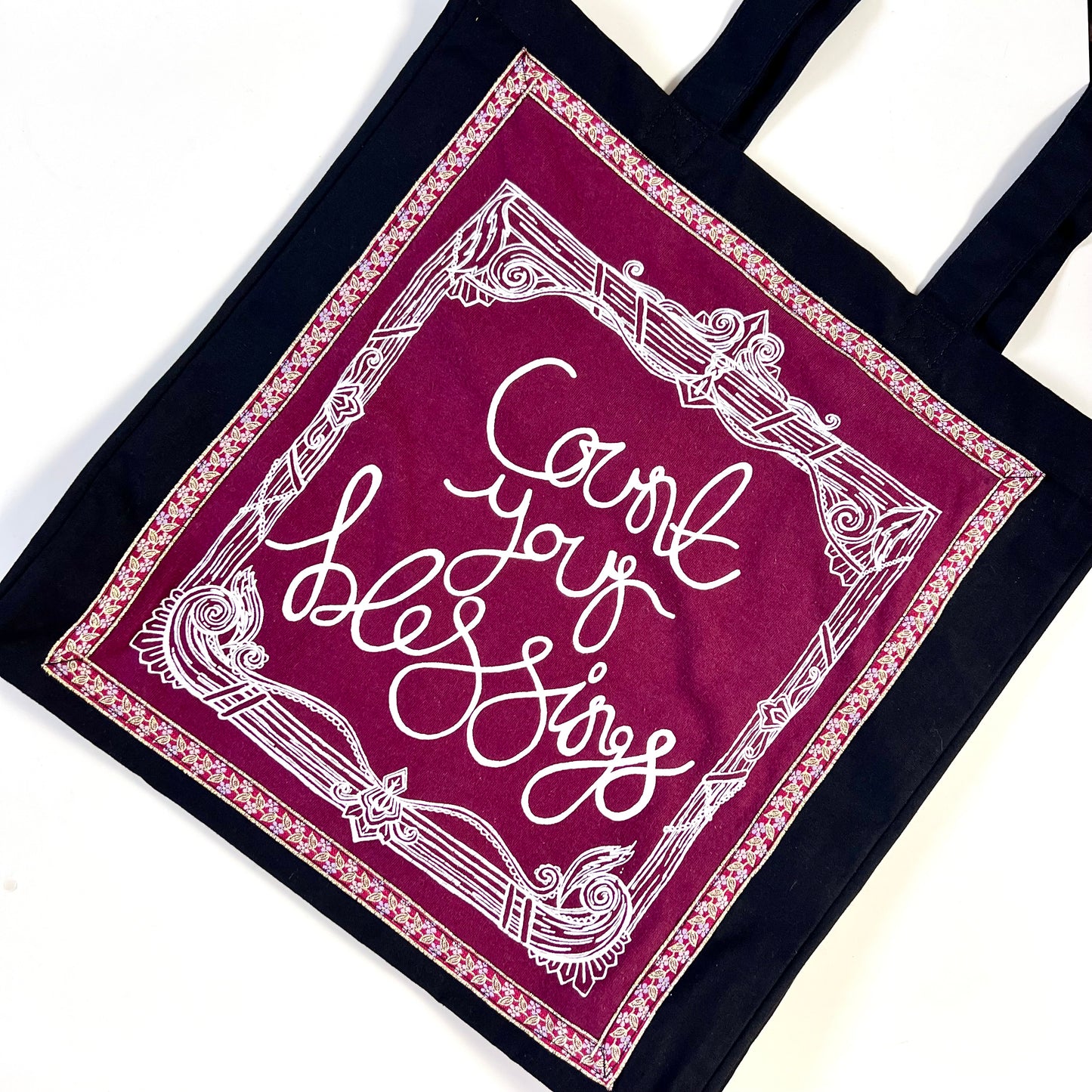 count your blessings tote bag - burgundy