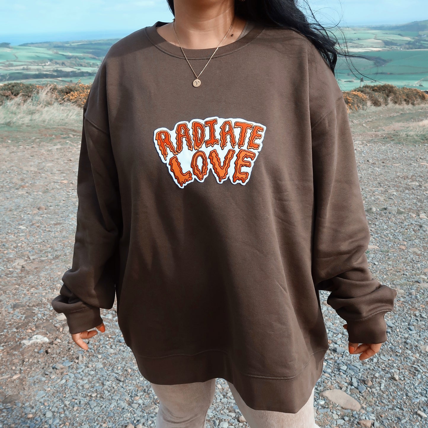 radiate love embroidered sweatshirt - dark olive green