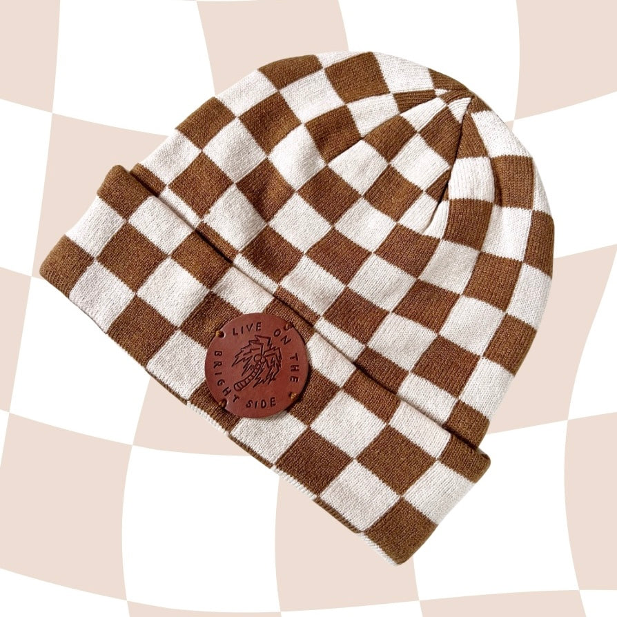 live on the bright side checkerboard beanie