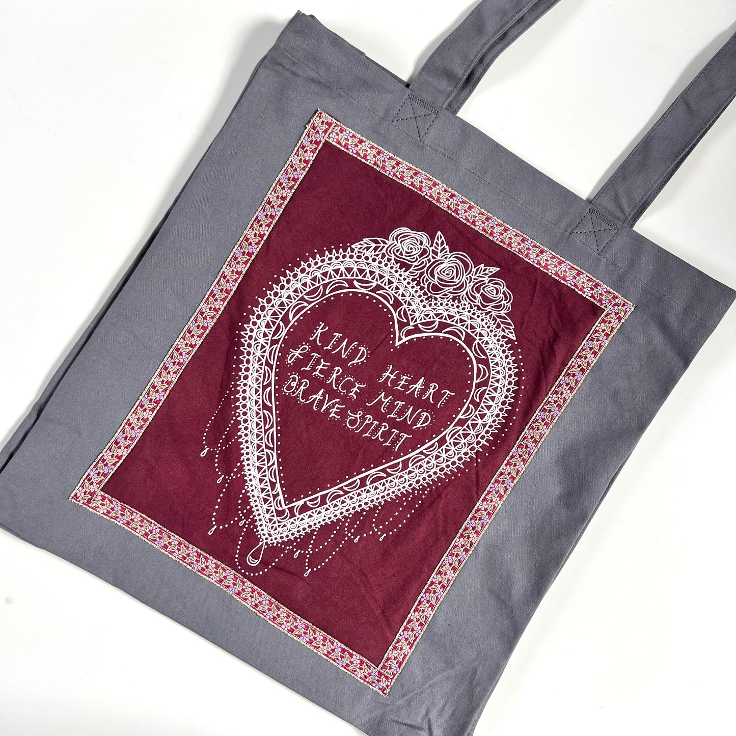 kind heart, fierce mind, brave spirit tote bag - burgundy