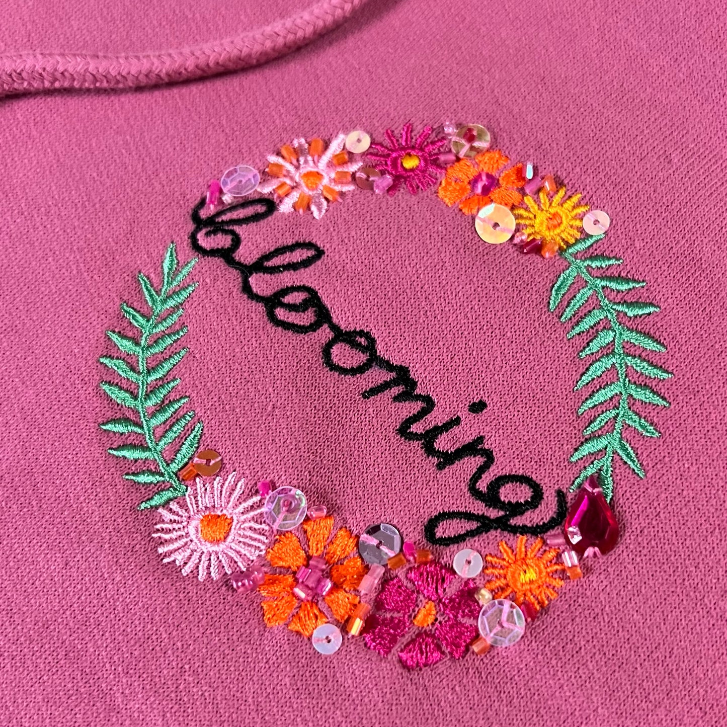 blooming hand-embellished hoodie - pink
