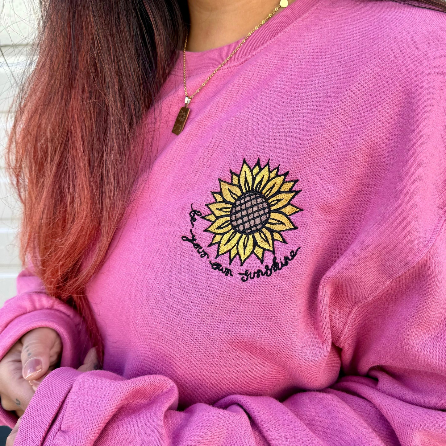 be your own sunshine embroidered sweatshirt - deep pink