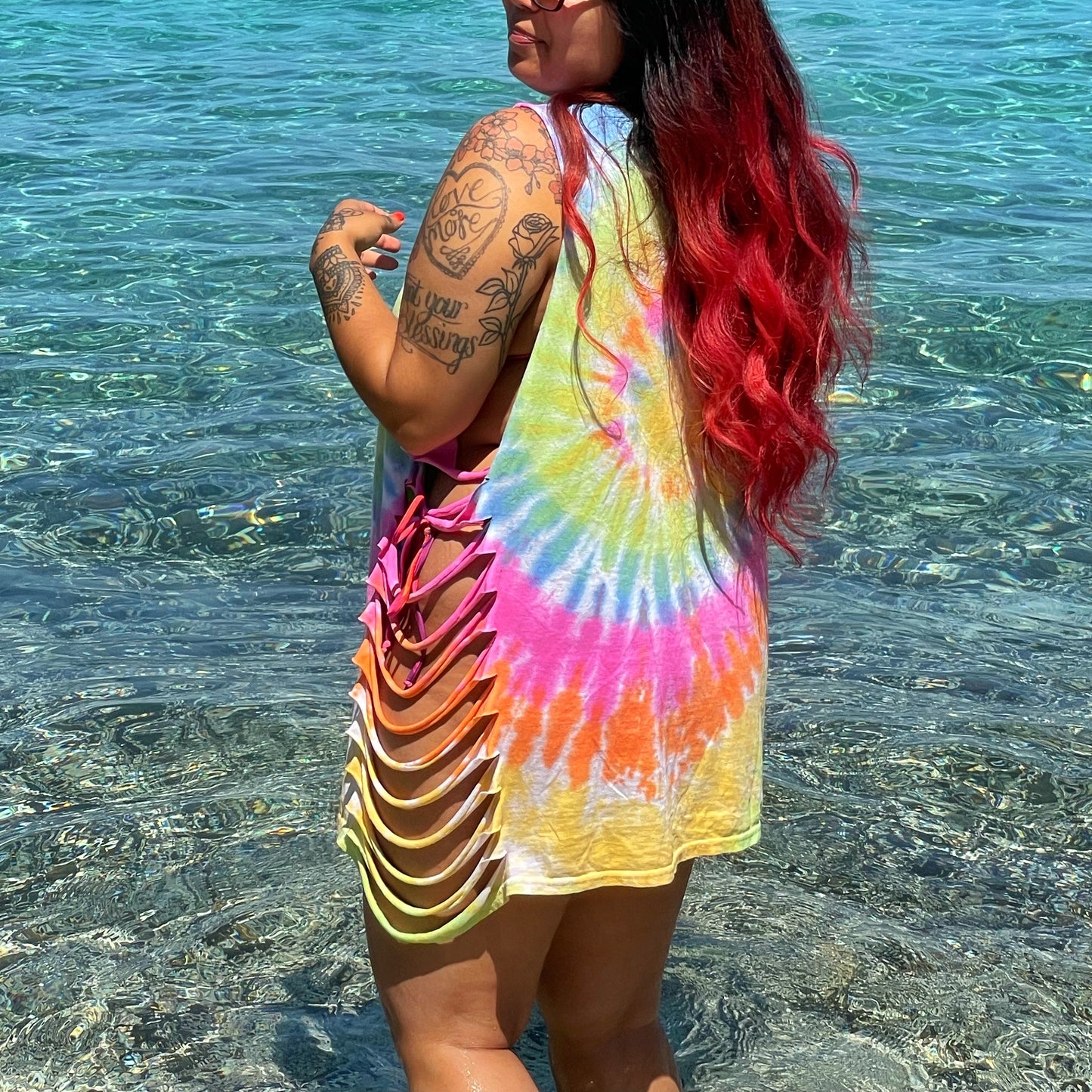 radiate love tie-dye side slash top - pastel mix