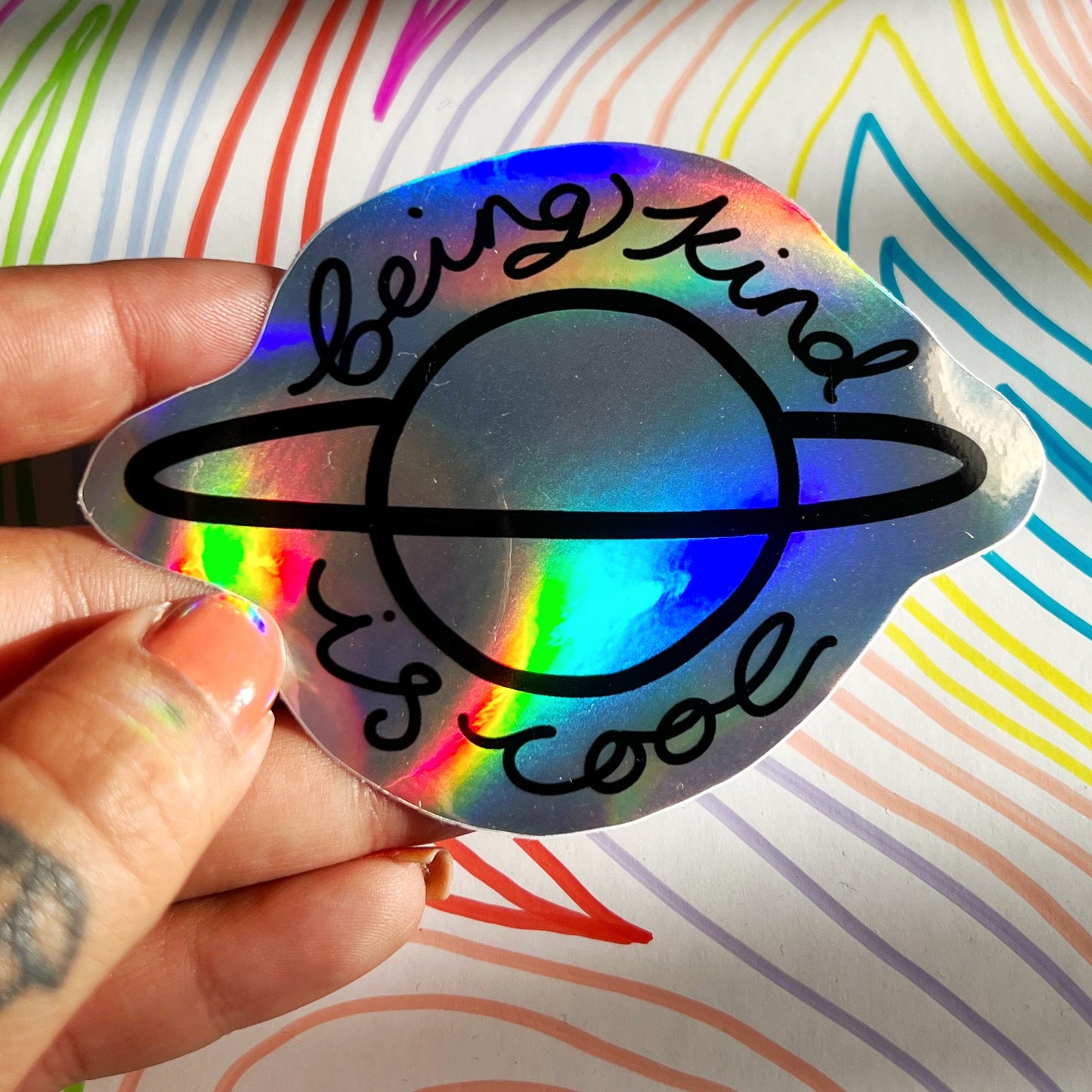 being kind is cool holographic sticker