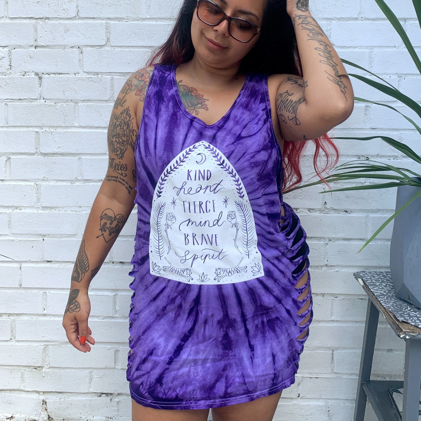 kind heart, fierce mind, brave spirit side slash vest top - purple