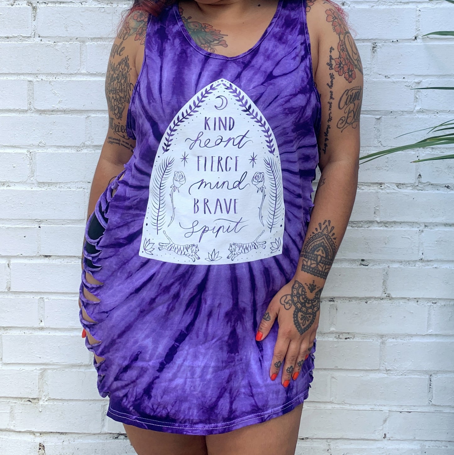 kind heart, fierce mind, brave spirit side slash vest top - purple