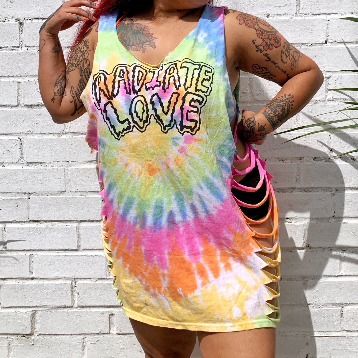 radiate love tie-dye side slash top - pastel mix