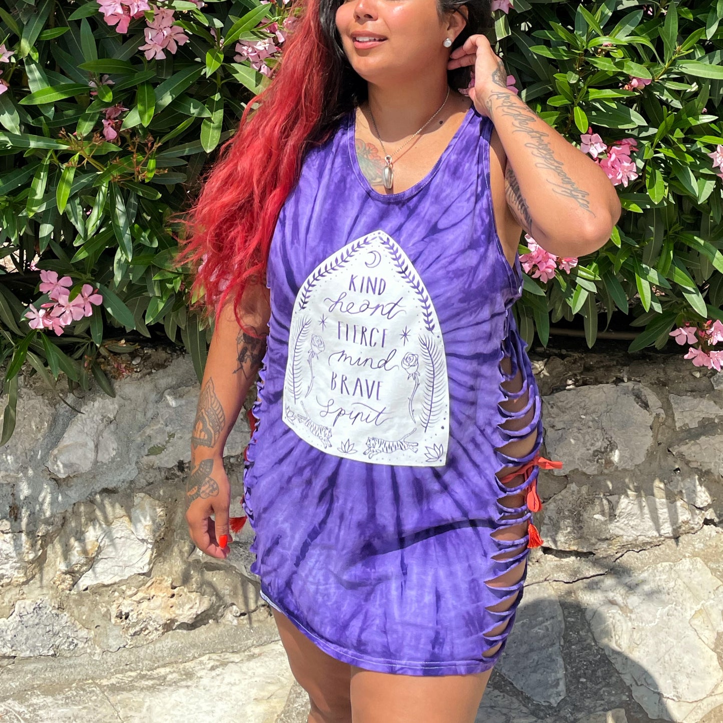 kind heart, fierce mind, brave spirit side slash vest top - purple