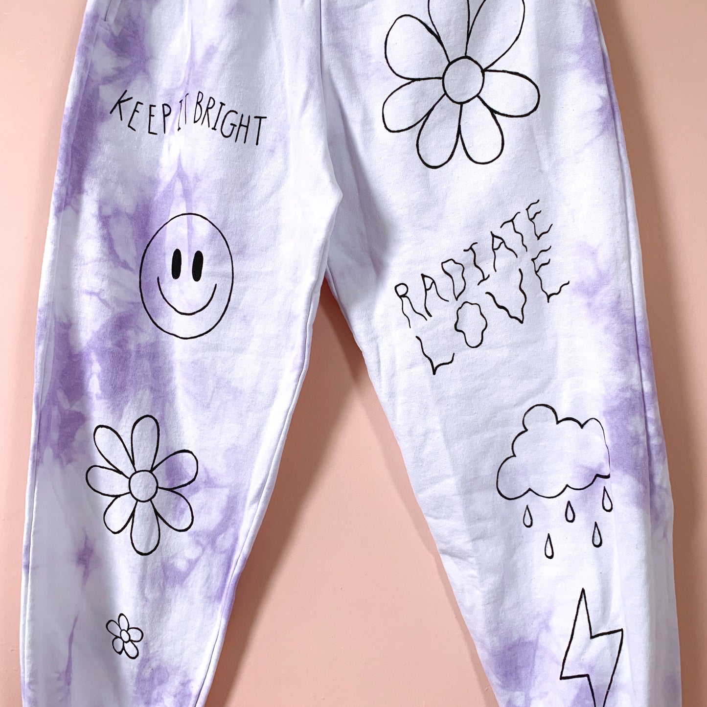 hippie heart tie dye lounge pants / joggers - lilac