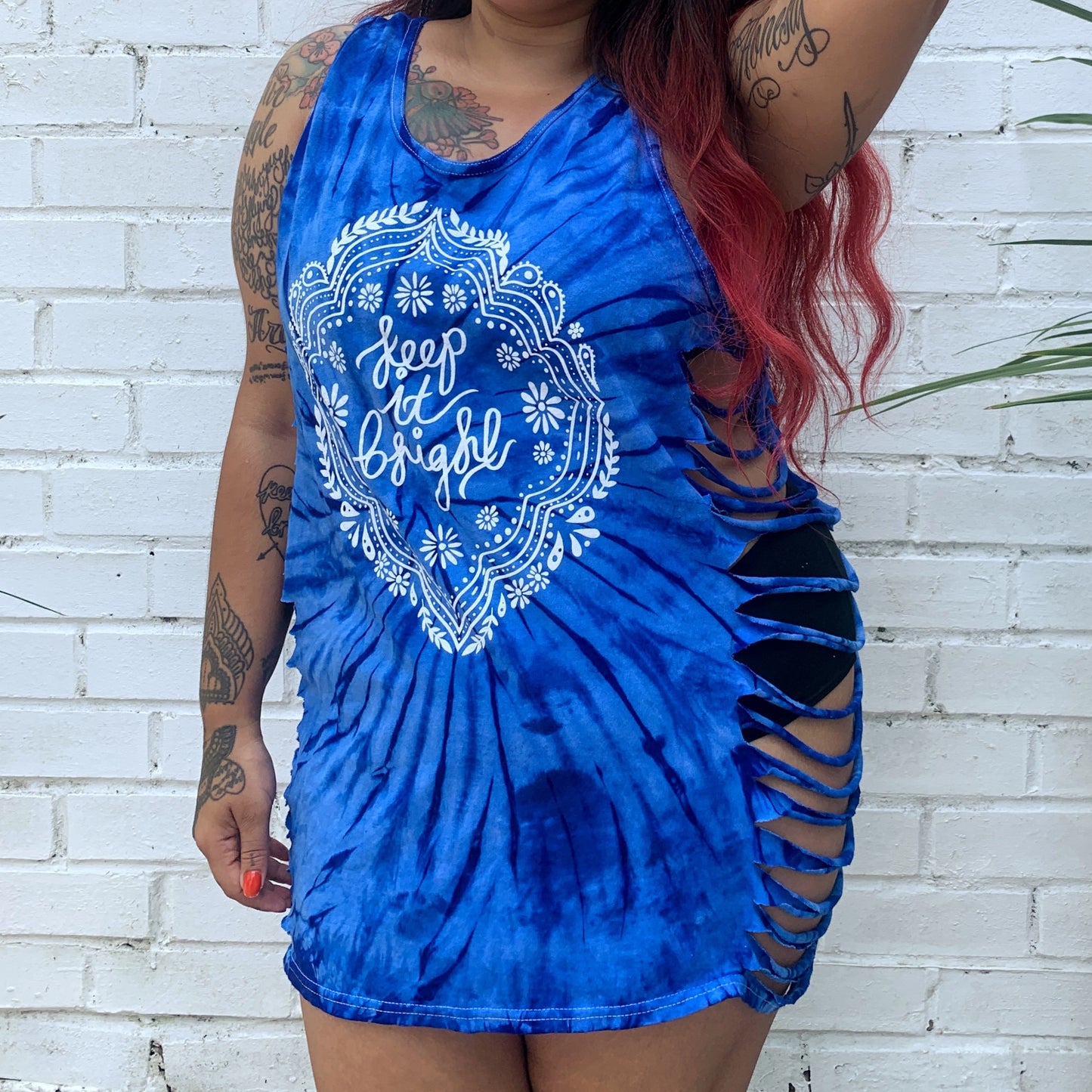 keep it bright tie dye vest top - blue - slashed sides
