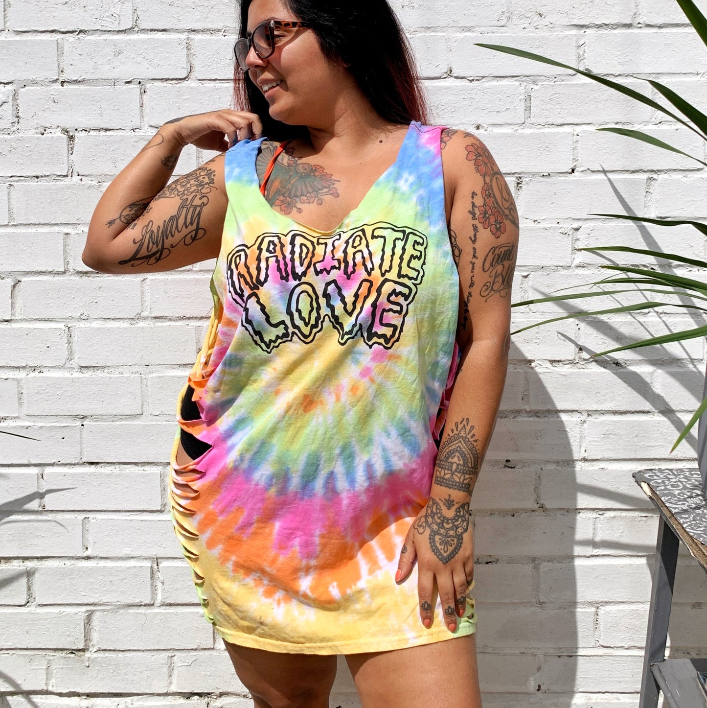 radiate love tie-dye side slash top - pastel mix