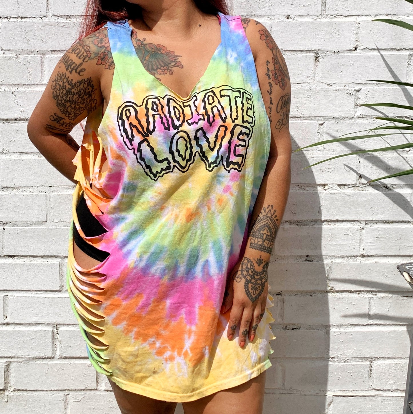 radiate love tie-dye side slash top - pastel mix