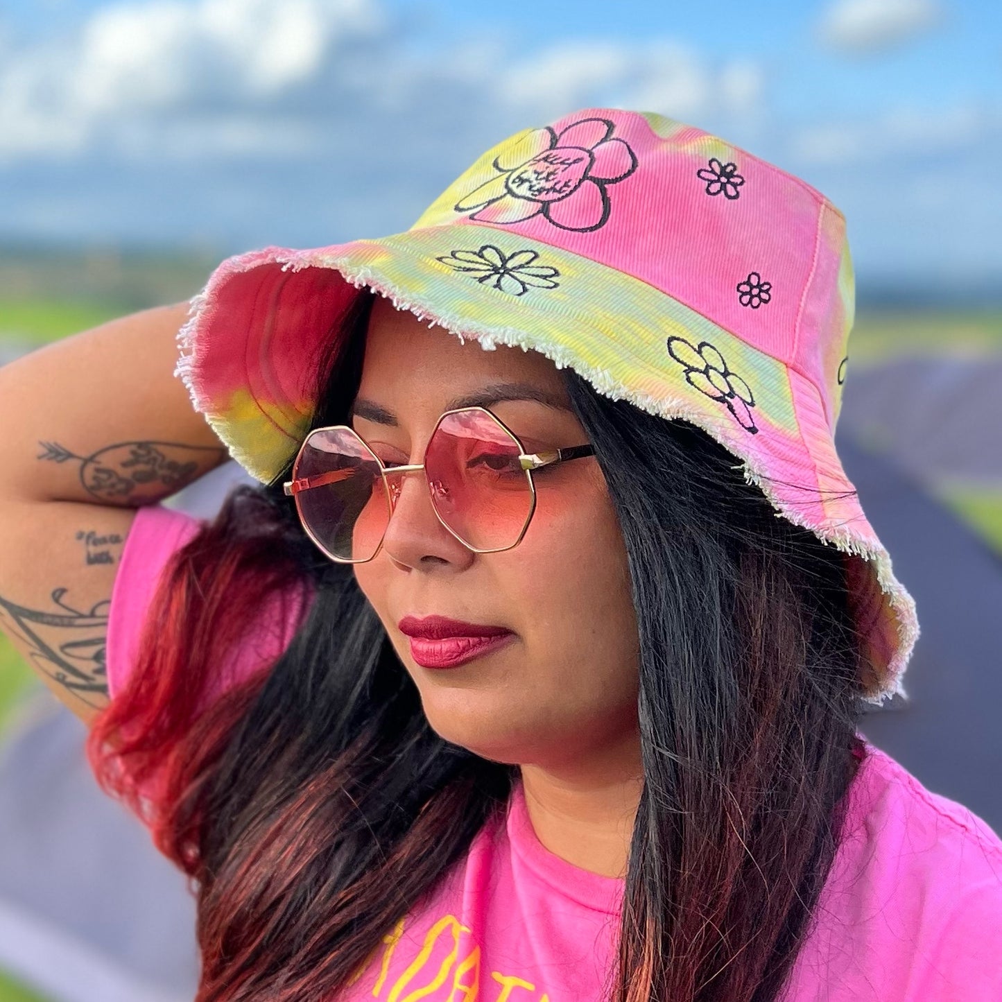 hippie heart bucket hat - tie dye