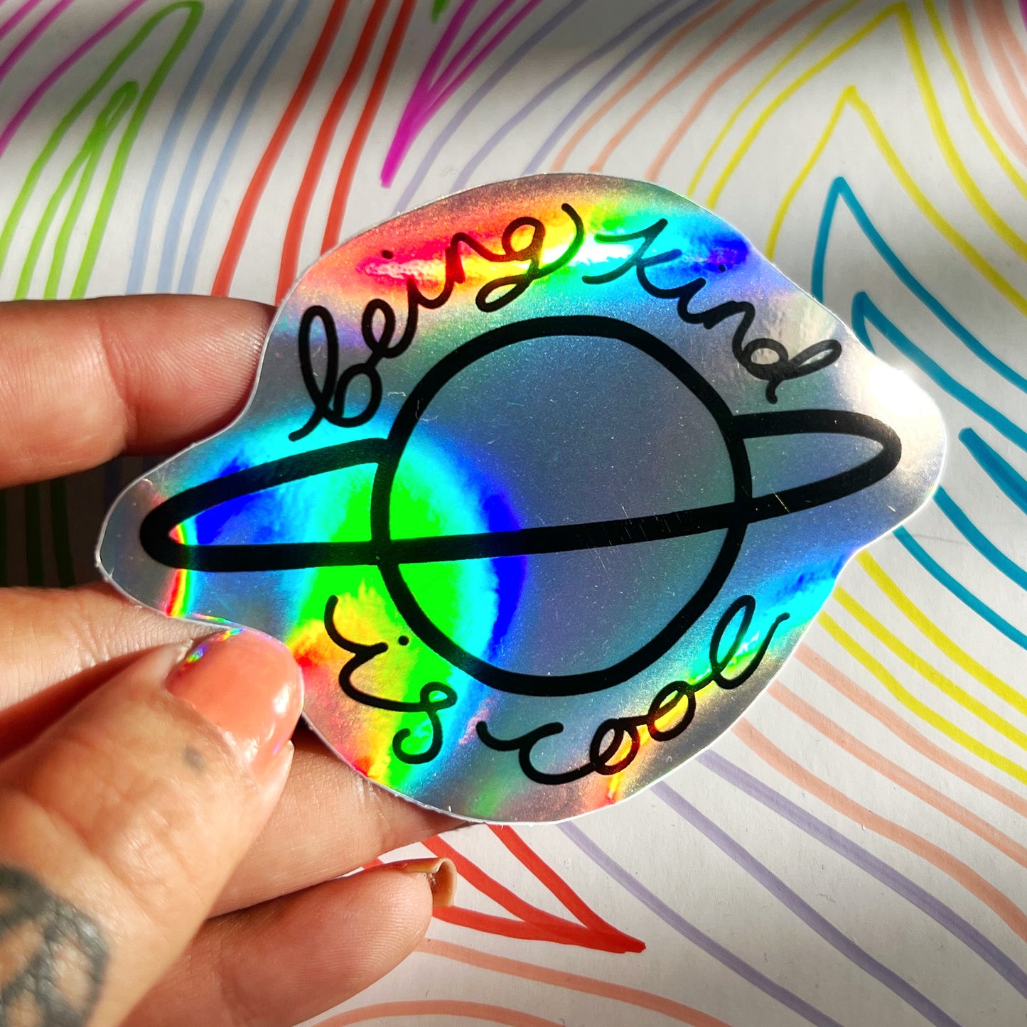 being kind is cool holographic sticker