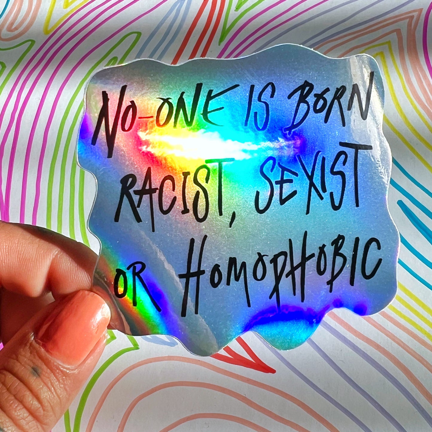 hate is taught holographic sticker