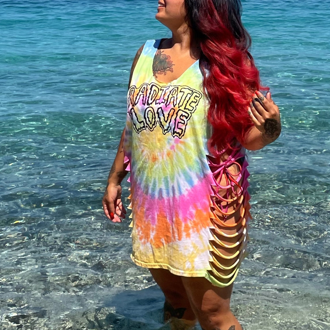 radiate love tie-dye side slash top - pastel mix