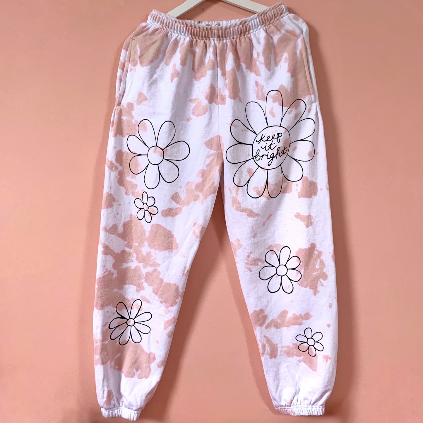 hippie heart tie dye lounge pants / joggers - peach