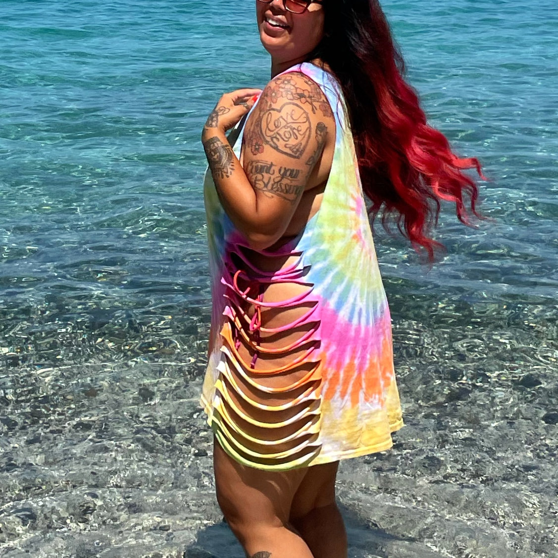 radiate love tie-dye side slash top - pastel mix