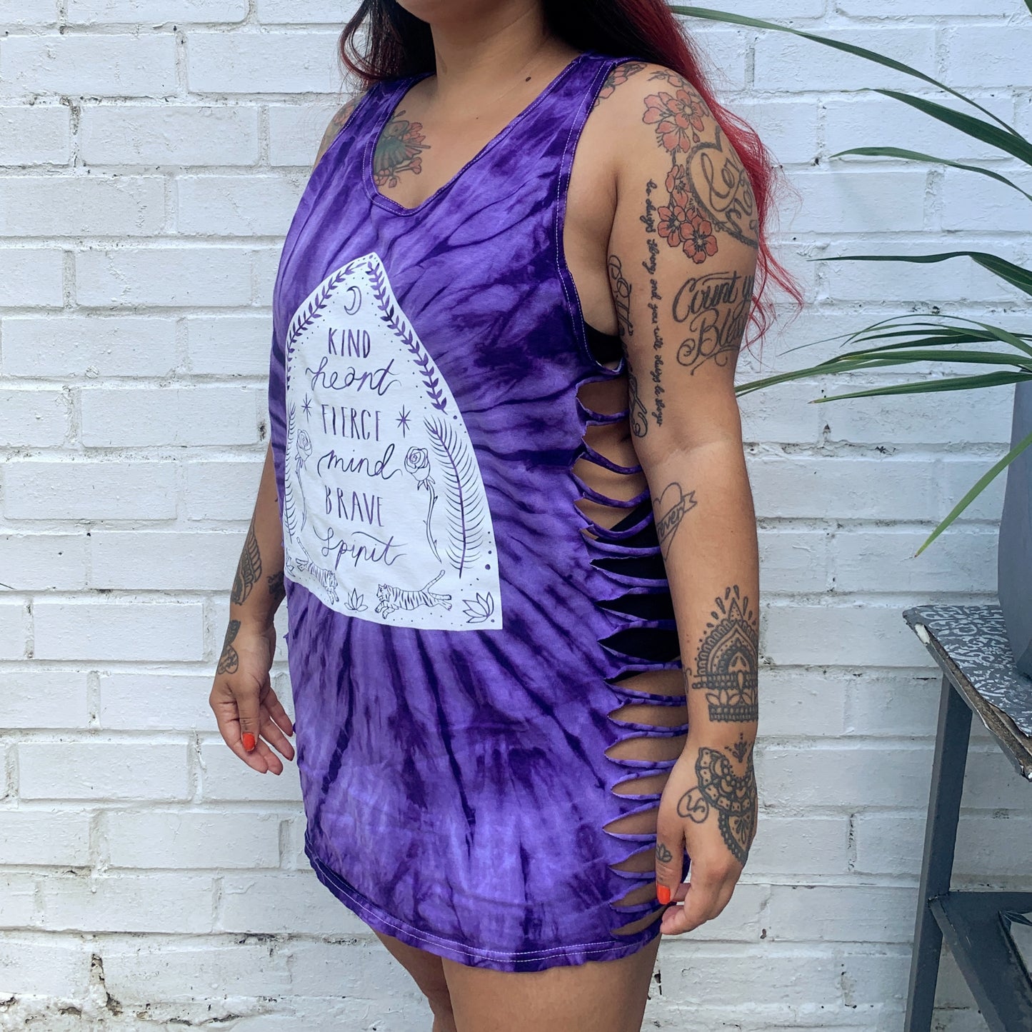 kind heart, fierce mind, brave spirit side slash vest top - purple