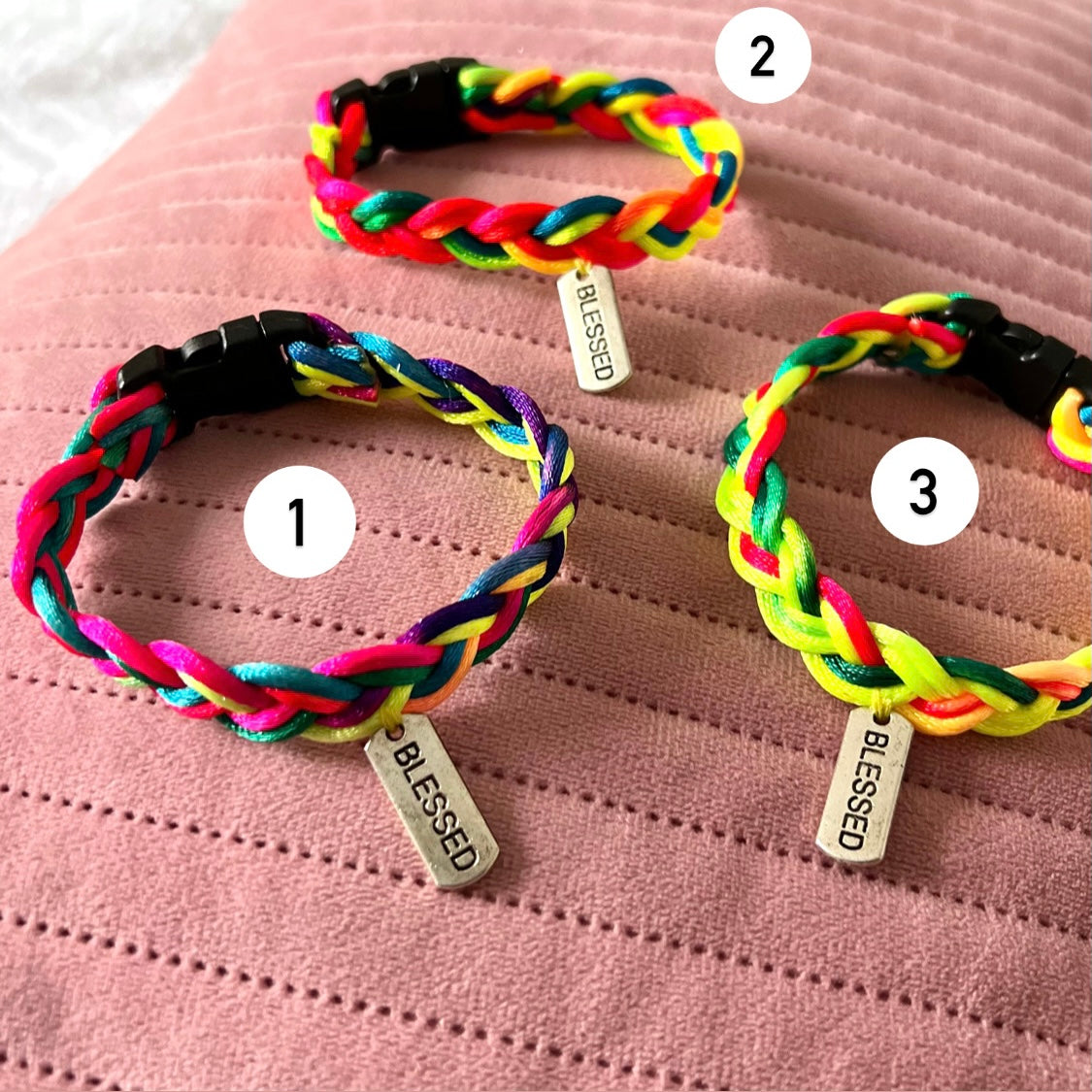 neon plaited bracelets - blessed