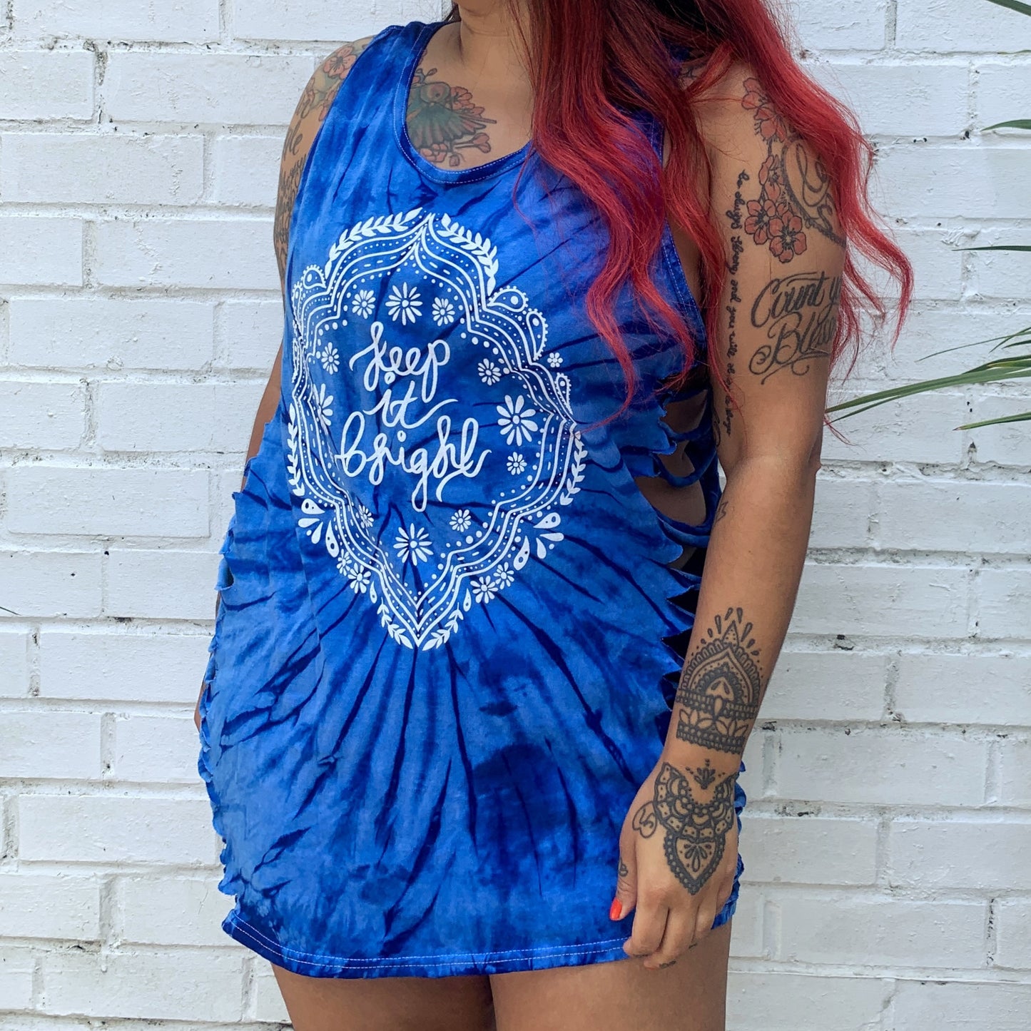 keep it bright tie dye vest top - blue - slashed sides