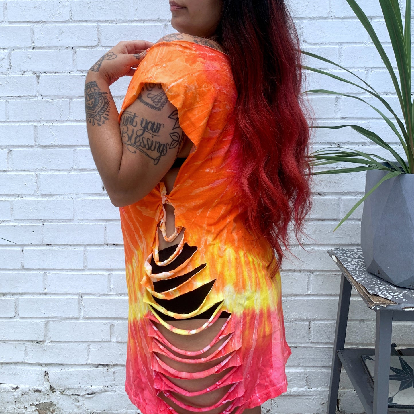 radiate love tie-dye side slash dress