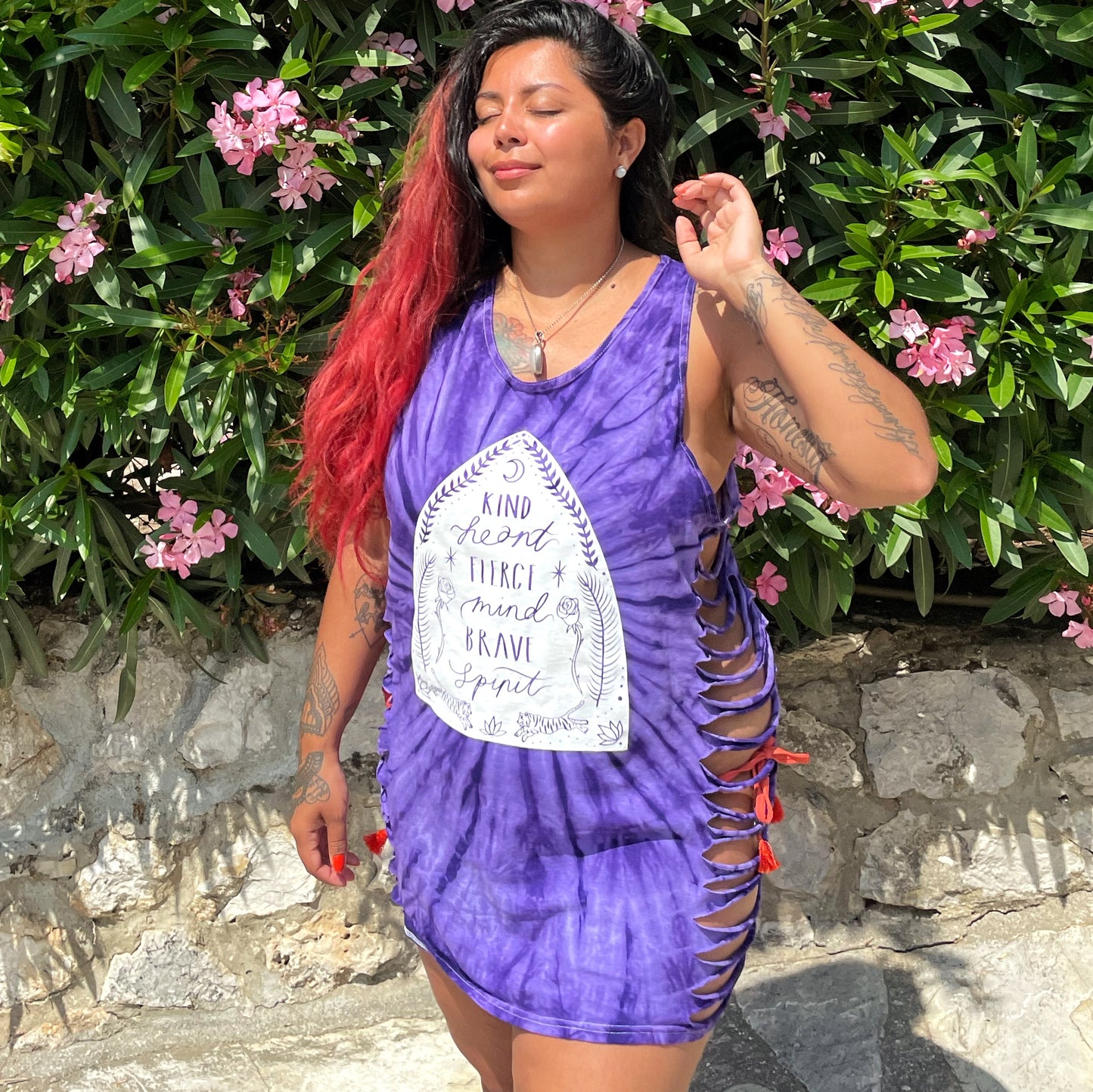 kind heart, fierce mind, brave spirit side slash vest top - purple