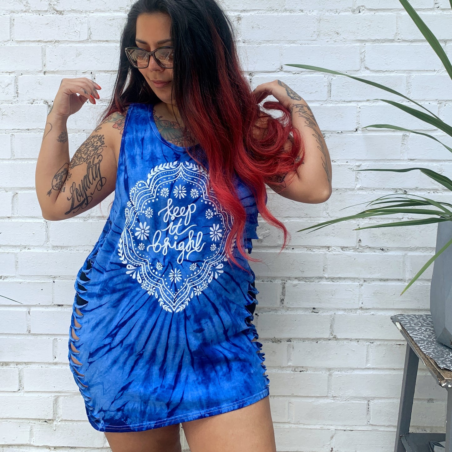 keep it bright tie dye vest top - blue - slashed sides
