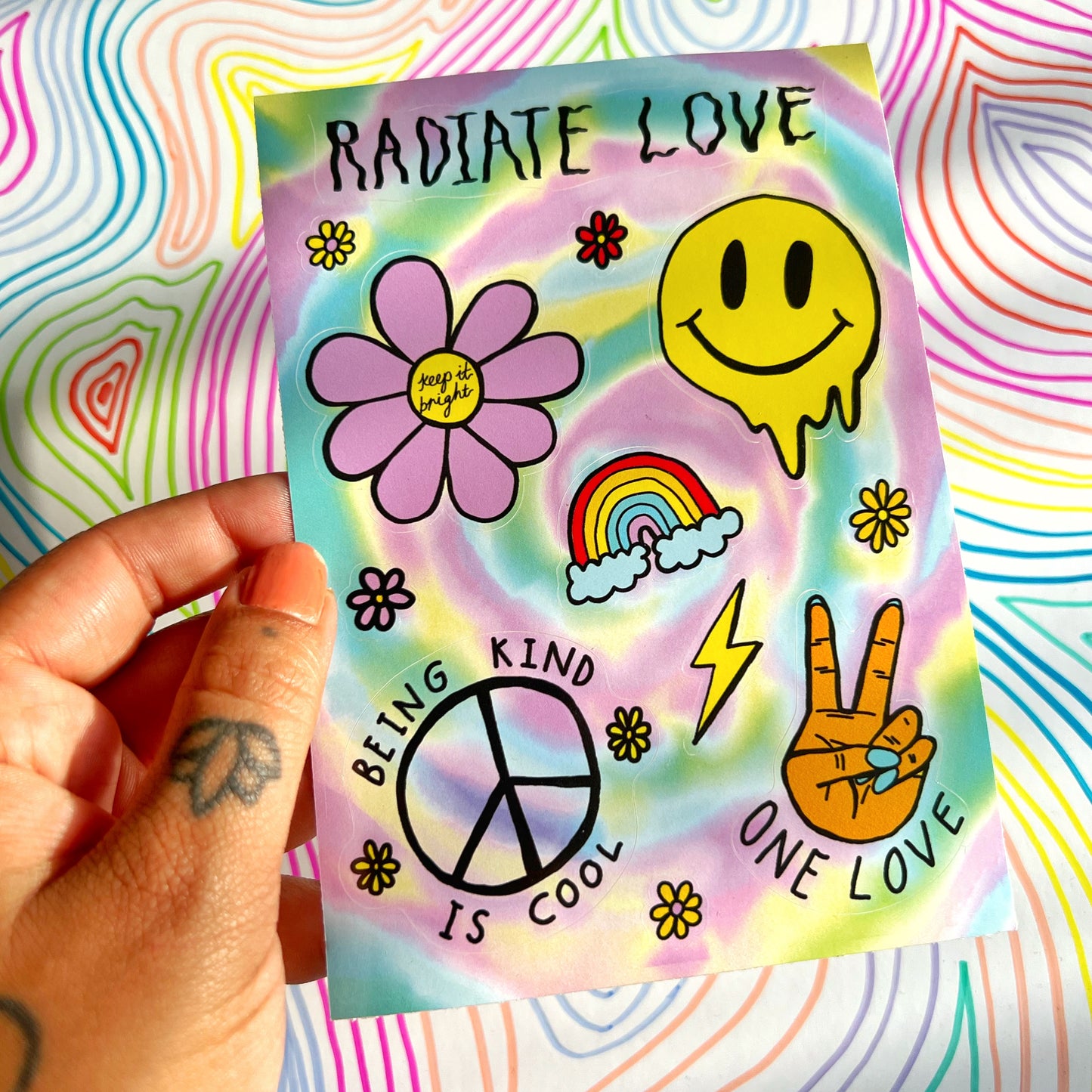 hippie heart sticker sheet