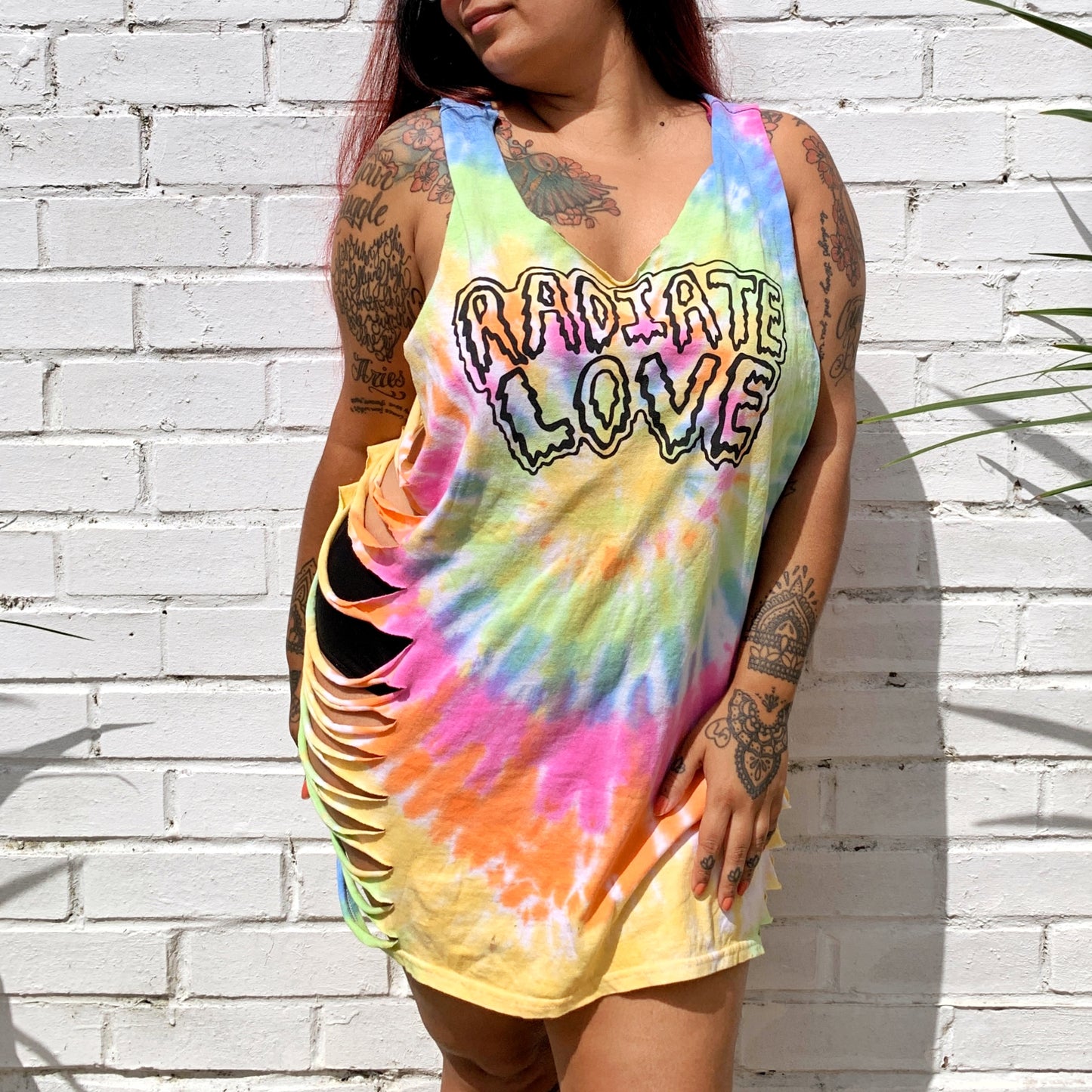 radiate love tie-dye side slash top - pastel mix