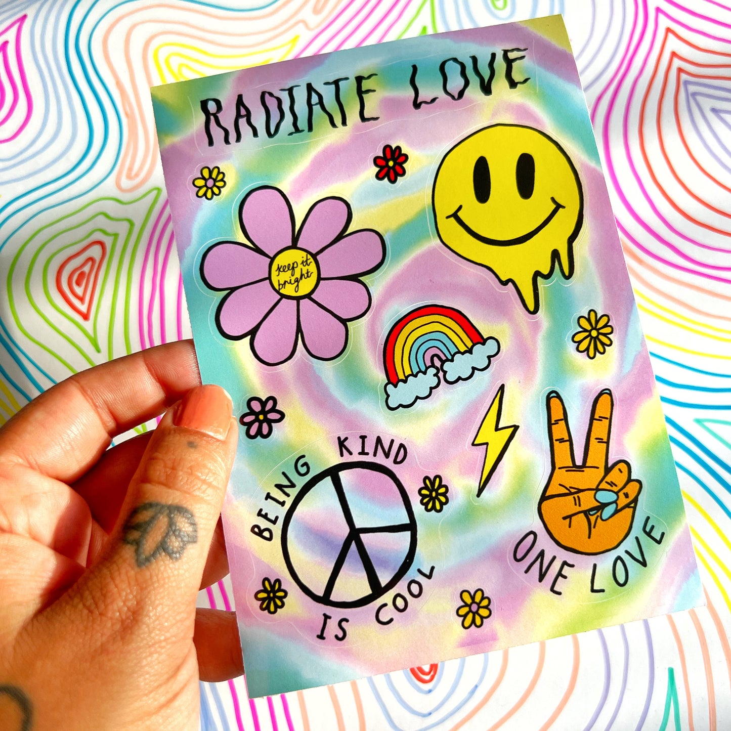 hippie heart sticker sheet